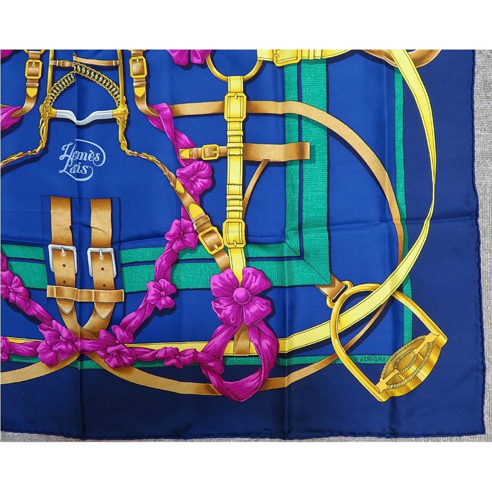Hermes Blue and Gold Silk Scarf - Picture 4 of 11